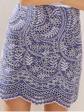 Loft Eyelet Embroidered Scalloped Shift Skirt Size 2 Like New Blue